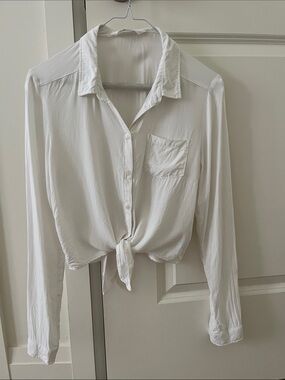 H&M White Tie-Front Button Down Shirt
